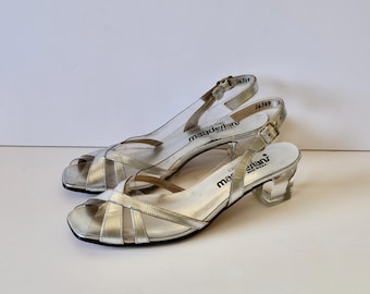 vintage 70s Silver + Lucite Slingback Heels