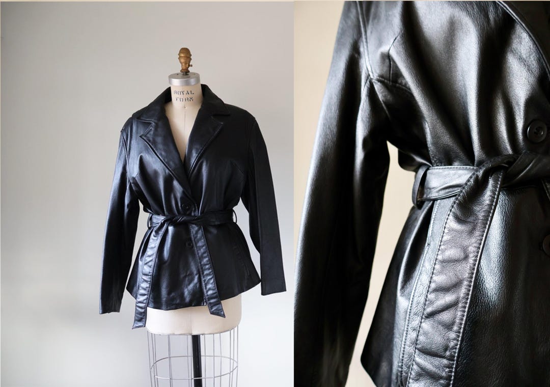 Classic Belted Faux Leather Blazer