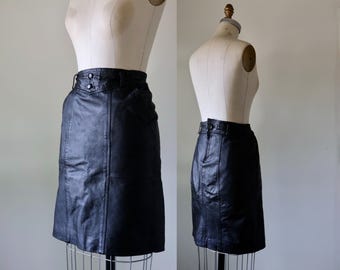 vintage 80s Black Leather Mini Skirt