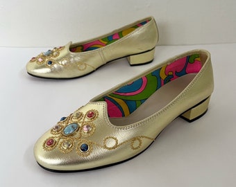 vintage 1960s Bejeweled Gold Party Shoes