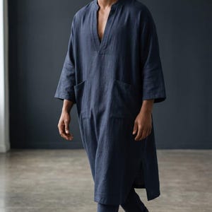 Caftano blu navy da uomo - Caftano di piombo tradizionale da uomo spa - Caftano di lino per uomo - Matrimonio