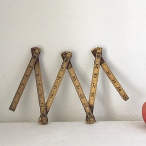 Vintage Lufkin Folding Ruler, Wooden Carpenter Tool, Industrial Decor