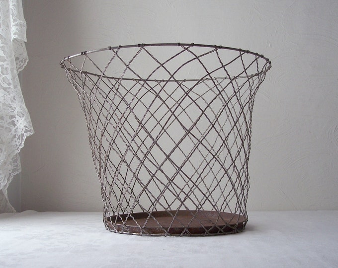 Vintage Industrial Wire Waste Basket Large Antique Trash Can Metal