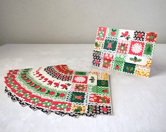 Christmas fold a note vintage Hallmark stationery, holiday patchwork cards