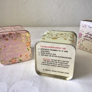 Square rose pastel floral tins, small, scented candles, vintage English boxed set Bild 5