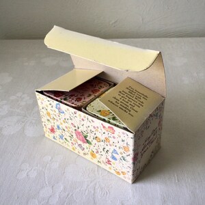 Square rose pastel floral tins, small, scented candles, vintage English boxed set image 10