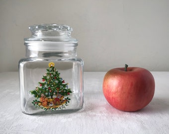 Christmas tree storage jar, vintage green apothecary holiday canister