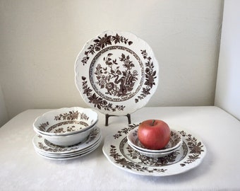 India brown transfer ware dishes, J & G Meakin, England, IMPERFECT vintage floral