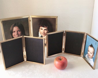 Hinged stamped tin gold picture frames, double, triple picture, 8 x 10, 5 x 7, 1950s 1960s decor