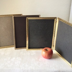 8 x 10 gold metal picture frames, singles and hinged double, vintage MCM stamped tin photo holders Bild 1