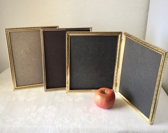 8 x 10 gold metal picture frames, singles and hinged double, vintage MCM stamped tin photo holders