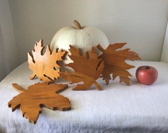 Wooden maple leaf set of four, autumn, fall leaves shapes, vintage handmade seasonal decor