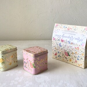 Square rose pastel floral tins, small, scented candles, vintage English boxed set image 4