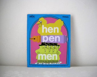 Playskool sesame street puzzle, Muppet hen pen men, vintage board back preschool wood game