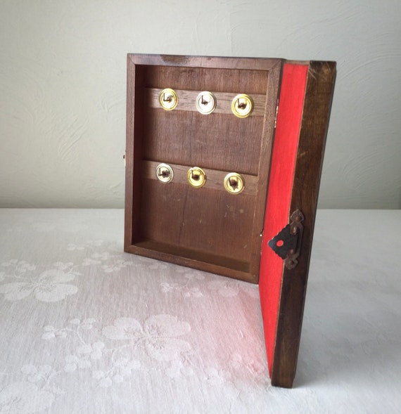 Midcentury jewelry box, wooden mirrored key case,… - image 3