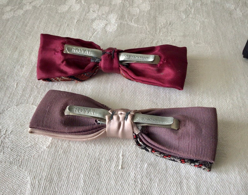 Vintage small bow ties rockabilly style clip on, formal dress image 7