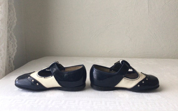 Childrens wingtip shoes, navy and white t strap o… - image 4
