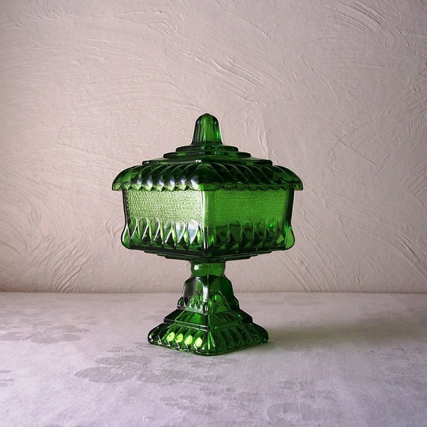 vintage emerald green wedding cake bowl - candy dish with lid