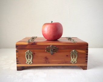 Small cedar chest, jewelry trinket box, vintage wooden love letter keepsake