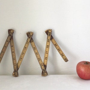 folding ruler, wood Lufkin yard stick, carpenter tool, vintage measuring, collapsible woodworking measure, aged, worn industrial art gift