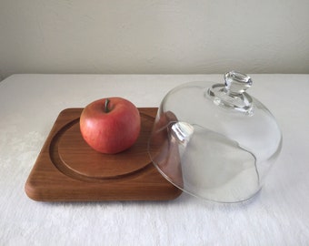 Charcuterie board, vintage good wood square cheese dome, square party tray