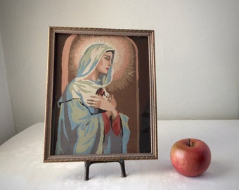 Paint by number Mary Madonna, vintage religious framed art, pastel, earth tones
