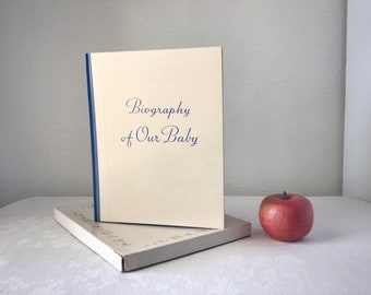 Vintage baby book, biography record, pastel color illustrations, hardcover album