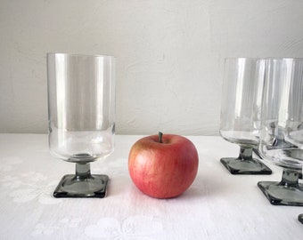 Midcentury pedestal smoked base vintage water glass, available individually, MCM stemware