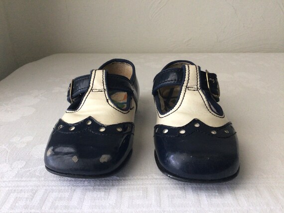Childrens wingtip shoes, navy and white t strap o… - image 6