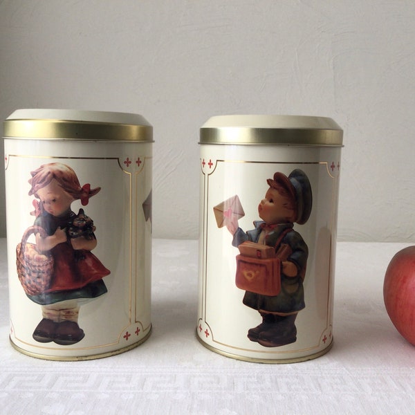 Hummel canisters, vintage biscuit cookie tins, round metal box