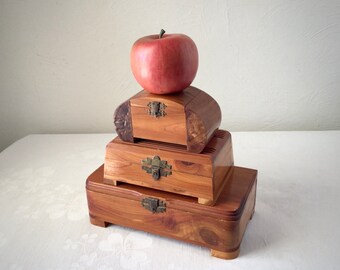 wooden keepsake box collection, vintage jewelry trinket treasure cedar chest