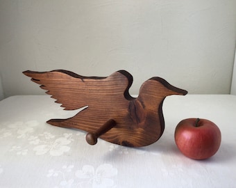 Wooden dove bird peg rack, coat hat leash hook, vintage hanger