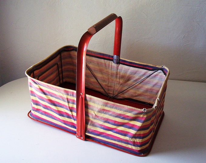 Vintage General Store Striped Canvas Shopping Basket Etsy