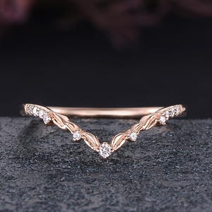 Natürliche inspirierte Blatt Ehering Frauen Moissanite Rose Gold Ehering Passender Gebogener Versprechen Ring Jahrestag Geschenk für sie