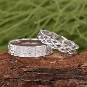 Paarring-Set aus Weißgold mit keltischem Knotenmuster, irischer Jahrestagsring, Eheringe für Sie und Ihn, Ewigkeitsring-Set, Unendlichkeits-Versprechensring