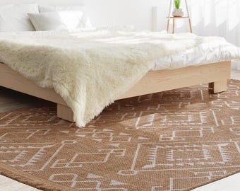 Tapis tissé géométrique beige de style kilim - Tapis de salon bohème