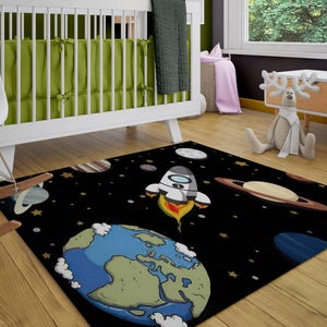 Space Rug for Kids Room Decor Space Themed Nursery Rug Outer Space Rug Solar System Rug Educational Kids Rug Planet Learning Rug Galaxy Rug