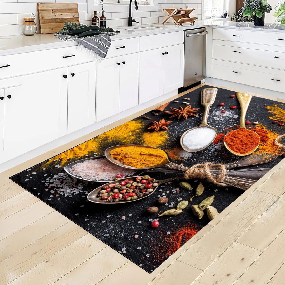 Spice Patterned Rug,turkish Spices Design Kitchen Rug–colorful Washable ...