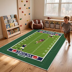 Alfombra infantil de fútbol para la habitación de niños, decoración deportiva para sala de juegos, alfombra de campo de la victoria para dormitorio, alfombra para guardería con temática de juegos.
