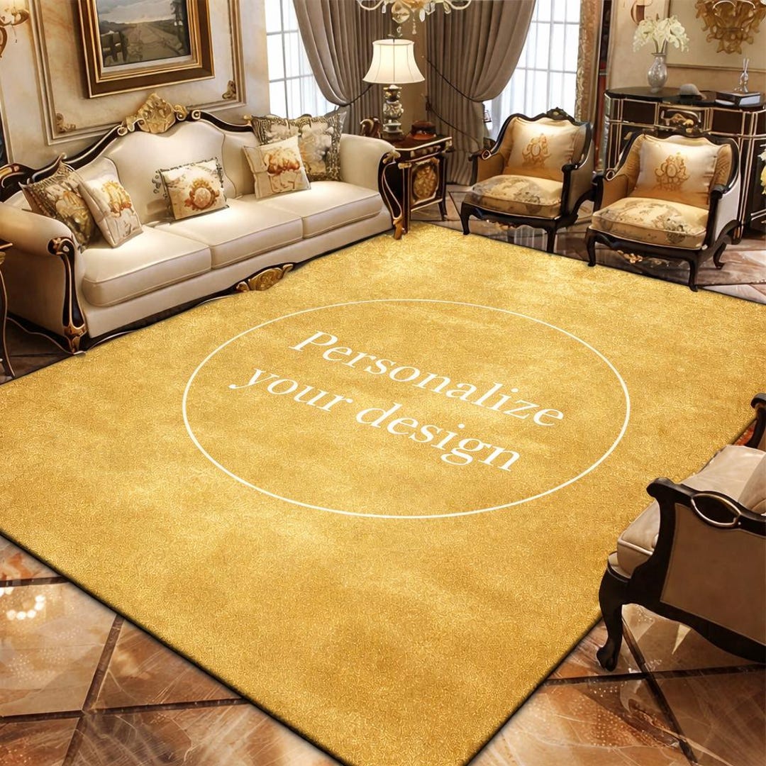 Branded Area Rugs Custom Gold Area Rug, Personalized Logo Carpet, Luxury Living Room ...