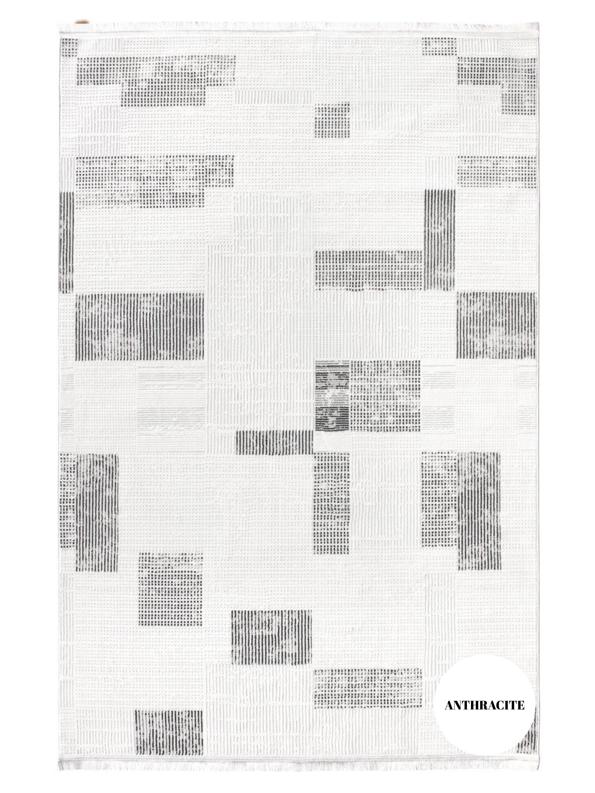Square Pattern Rugs Anthracite Modern Square Pattern Rug – Washable, Non-slip Woven Floor ...