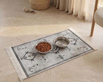 Tapete de alimentación para mascotas estilo bohemio, lavable, antideslizante, para comedero de perro, para comida de gato, mantel individual decorativo para mascotas, alfombra de estilo tribal, decoración para mascotas
