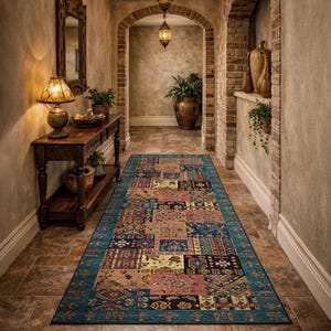 Patchwork-matta, bohemisk hall, vintage eklektisk entrématta