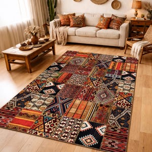 Lapptäcke Etniskt Mönster Turkisk Matta - Digitalt Tryck Boho Kelim Stil Matta Tvättbar Plattvävd Matta för Vardagsrum Hall Löparmatta