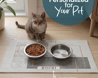 Personalized Geometric Pet Feeding Mat, Modern Non-Slip Bowl Rug for Cats Dogs