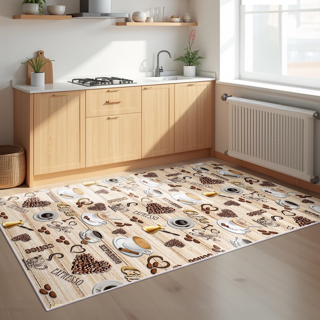 Coffee Themed Kitchen Rug – Non Slip Washable Modern Carpet Runner - Etsy