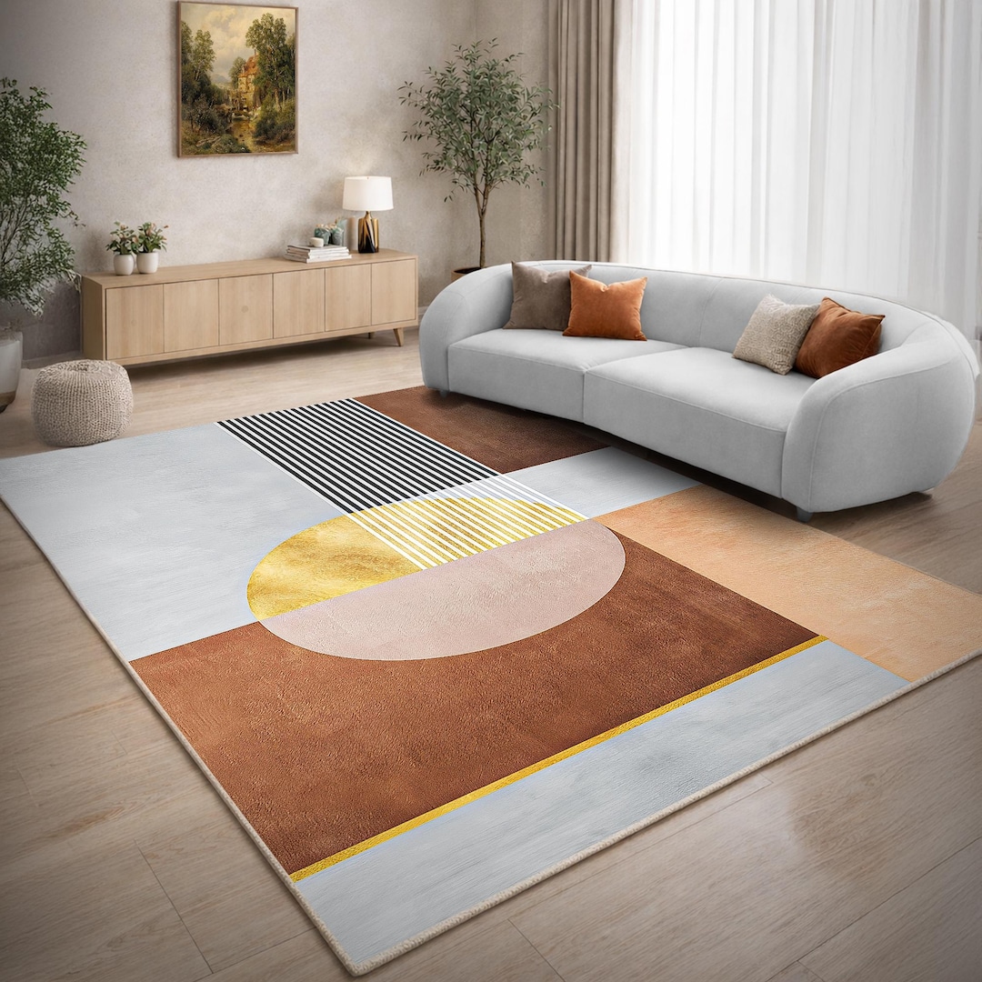 Modern Abstract Rug Beige Brown Gold, Geometric Area Rug Colorful ...