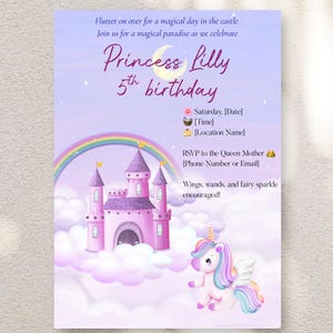 Unicorn Birthday Party Invitation for Girls 3-7 | Printable Purple Fantasy Invitation Card | Editable Canva Template - INSTANT DOWNLOAD