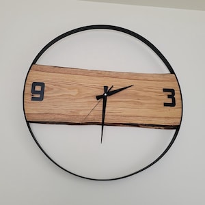 Handmade Wall Clock – Oak Wood & Black Metal – 50 cm Rustic Decor