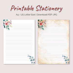 Papelería imprimible: papel para escribir cartas, con y sin rayas, diseños vintage y blancos.